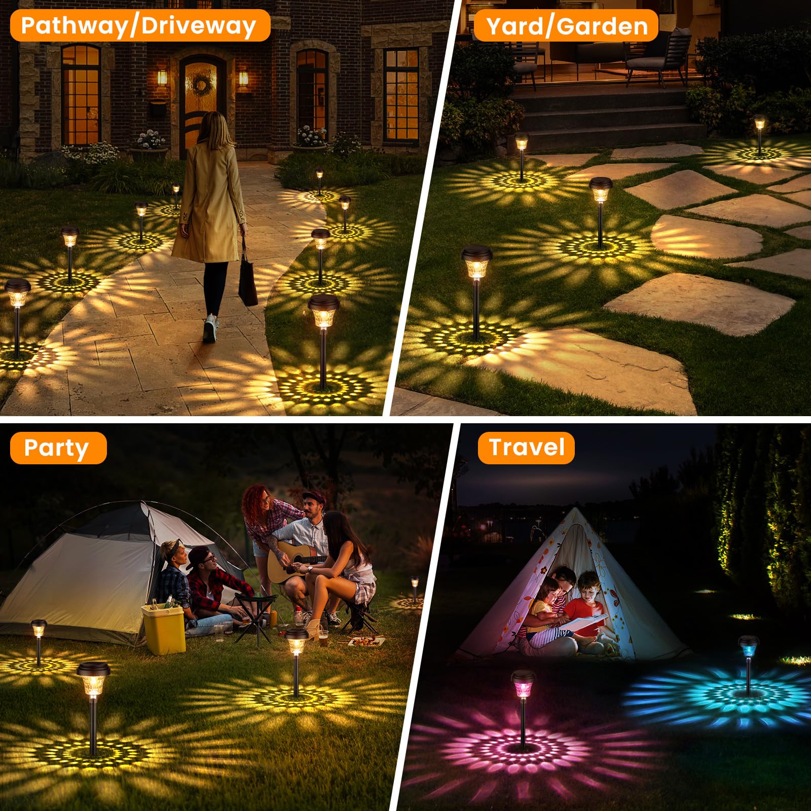 Garden Lights Solar Powered Waterproof,8 Pack Solar Lights Outdoor Garden Stake with Warm White & RGB,Ultra-Bright Solar Stake Lights Garden Ornaments,Solar Path Lights for Yard Lawn Landscape