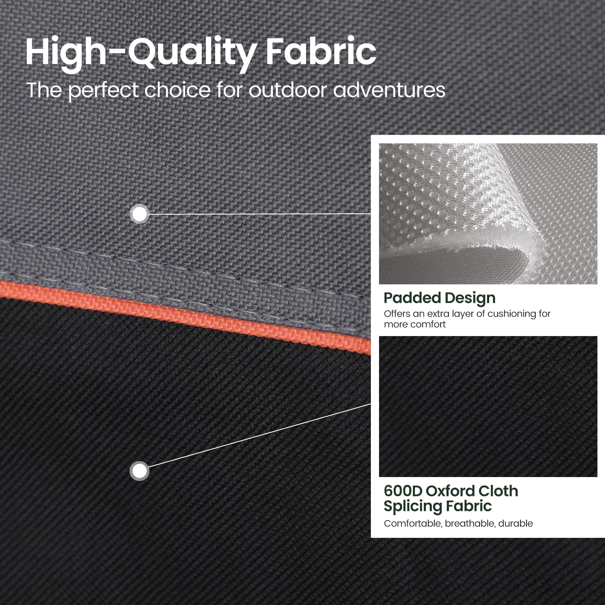 ALPHA CAMP Set of 2 Folding Camping Chairs with Cooler Bag & Cup Holder & Side Pocket Up to 120kg, Lightweight and Portable Camping Chair for Adults, Black