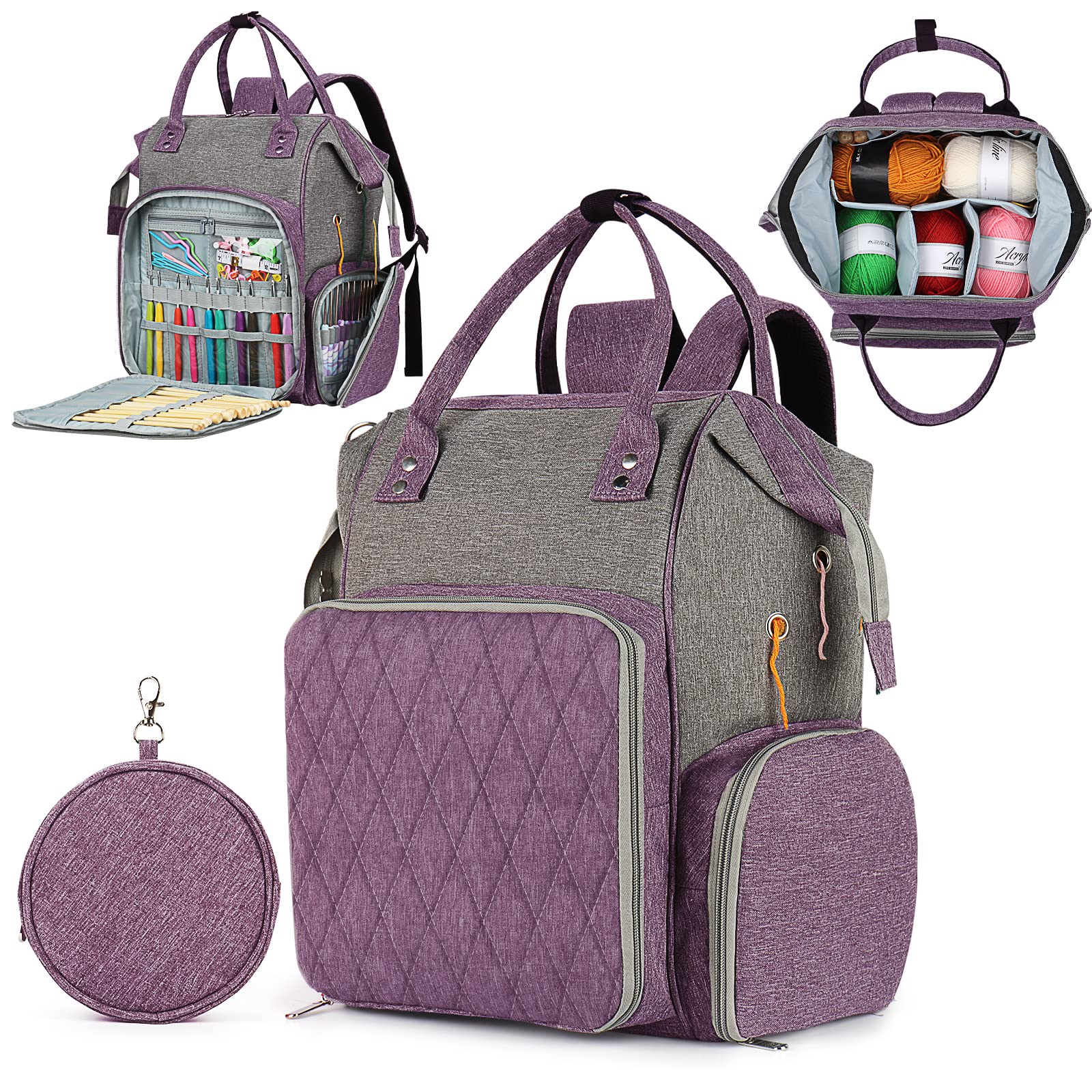 Aeelike Extra Large Knitting Bag Backpack, Yarn Storage Crochet Project Portable Travel Craft Bags with Compartments and Holes, Organiser for Women,