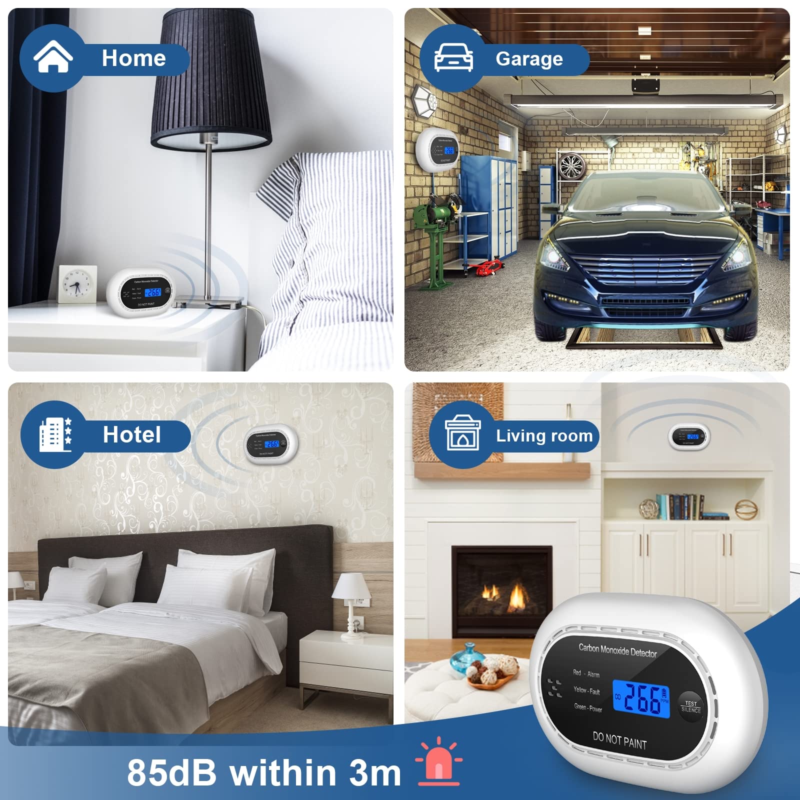 Carbon Monoxide Detector with LCD Digital Display, CE Certified CO Alarm with Sealed in 10 Year Battery, Standalone Audible CO Detector for Home,Black,1 Pack