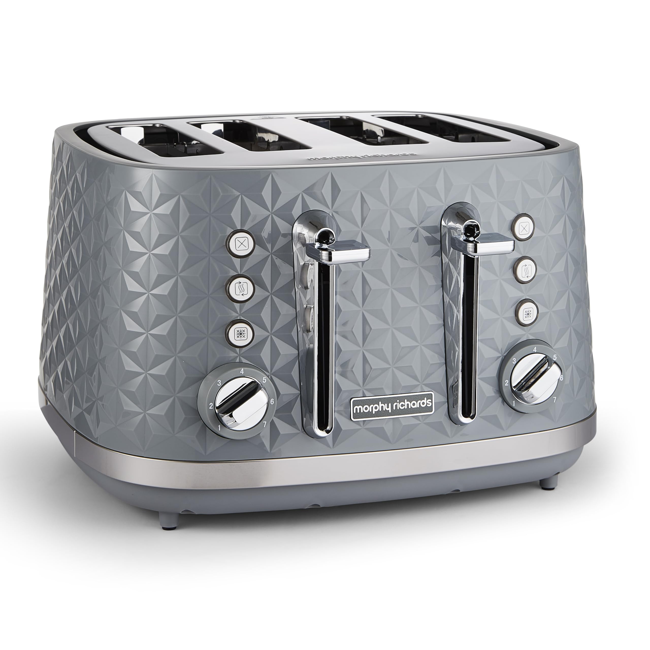 Morphy Richards Vector 4 Slice Toaster, High Gloss Geometric Design, Defrost and Reheat, Variable Width Slots, Removable Crumb Tray, Grey, 248135