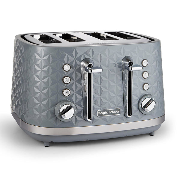 Morphy Richards Vector 4 Slice Toaster, High Gloss Geometric Design, Defrost and Reheat, Variable Width Slots, Removable Crumb Tray, Grey, 248135