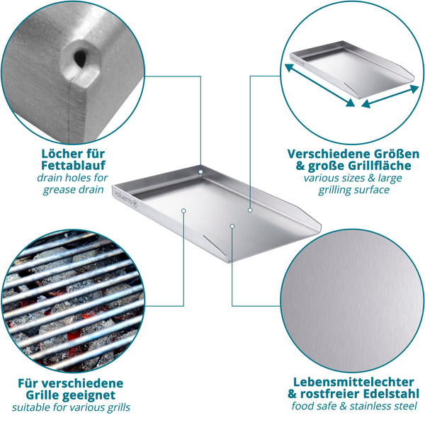 valuents? Grill Plate - Plancha Grill Plate Made of Thick & Rustproof Stainless Steel - 44.5 x 26 cm - Suitable for BBQ Gas Grill & Charcoal Grill +