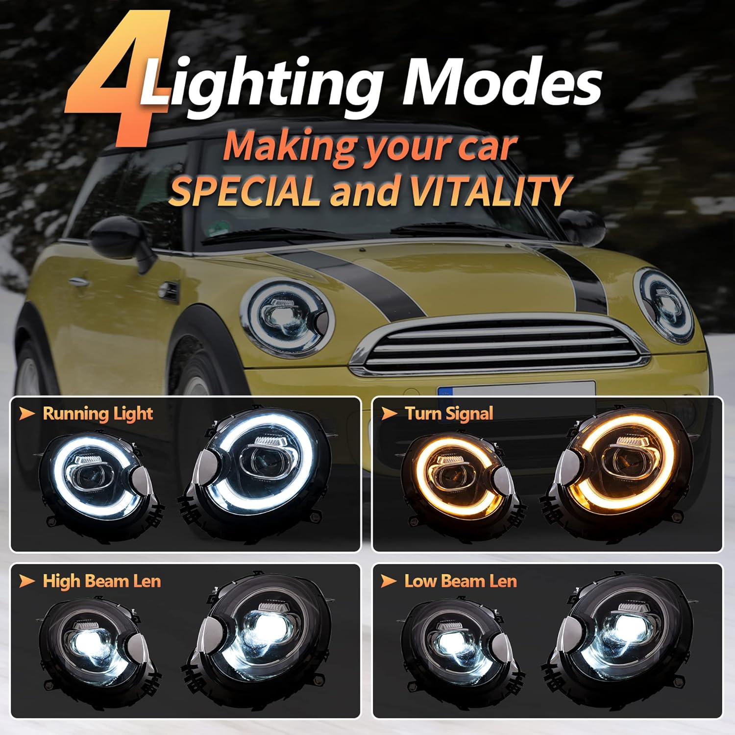 VLAND Headlights for Mini Coo-per R56 R57 R58 R59 2007-2013 Front Lamps Assembly with Sequential Turn Signal and Dynamic Welcome/Breath DRL