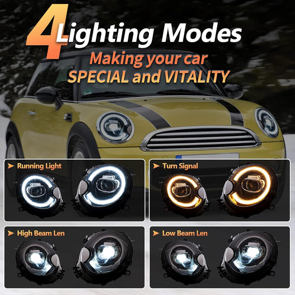 VLAND Headlights for Mini Coo-per R56 R57 R58 R59 2007-2013 Front Lamps Assembly with Sequential Turn Signal and Dynamic Welcome/Breath DRL