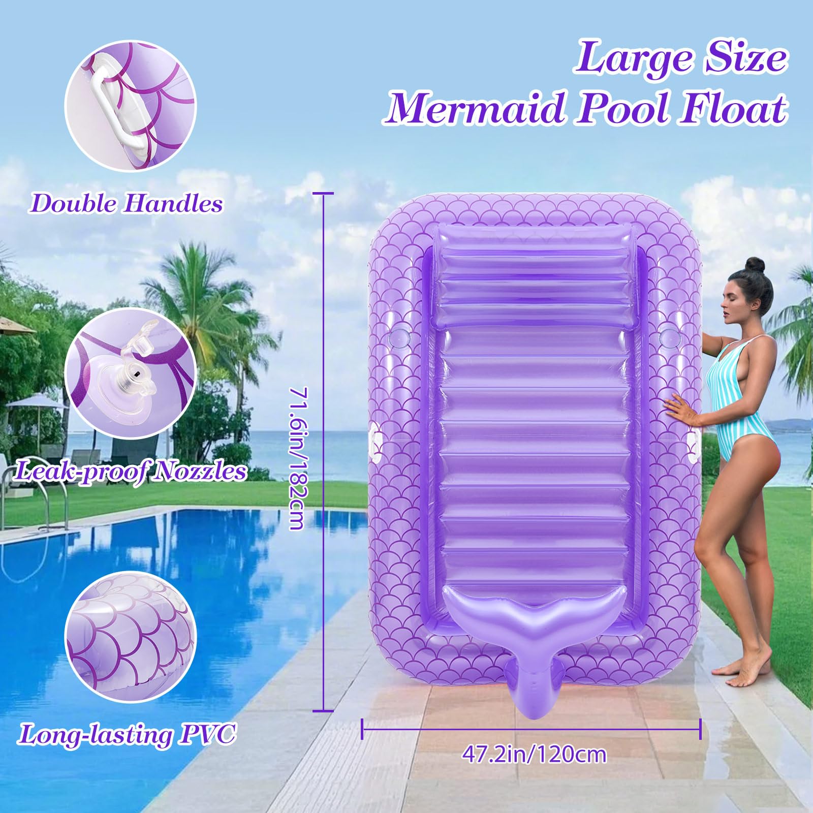 MoKo Pool Floats Adult, Floating Bed with Ice Bar, Tanning Bed Pool Raft Inflatable Lounger with Drink Holder Tanning Chair Inflatable Pool Toys for Party Beach Backyard