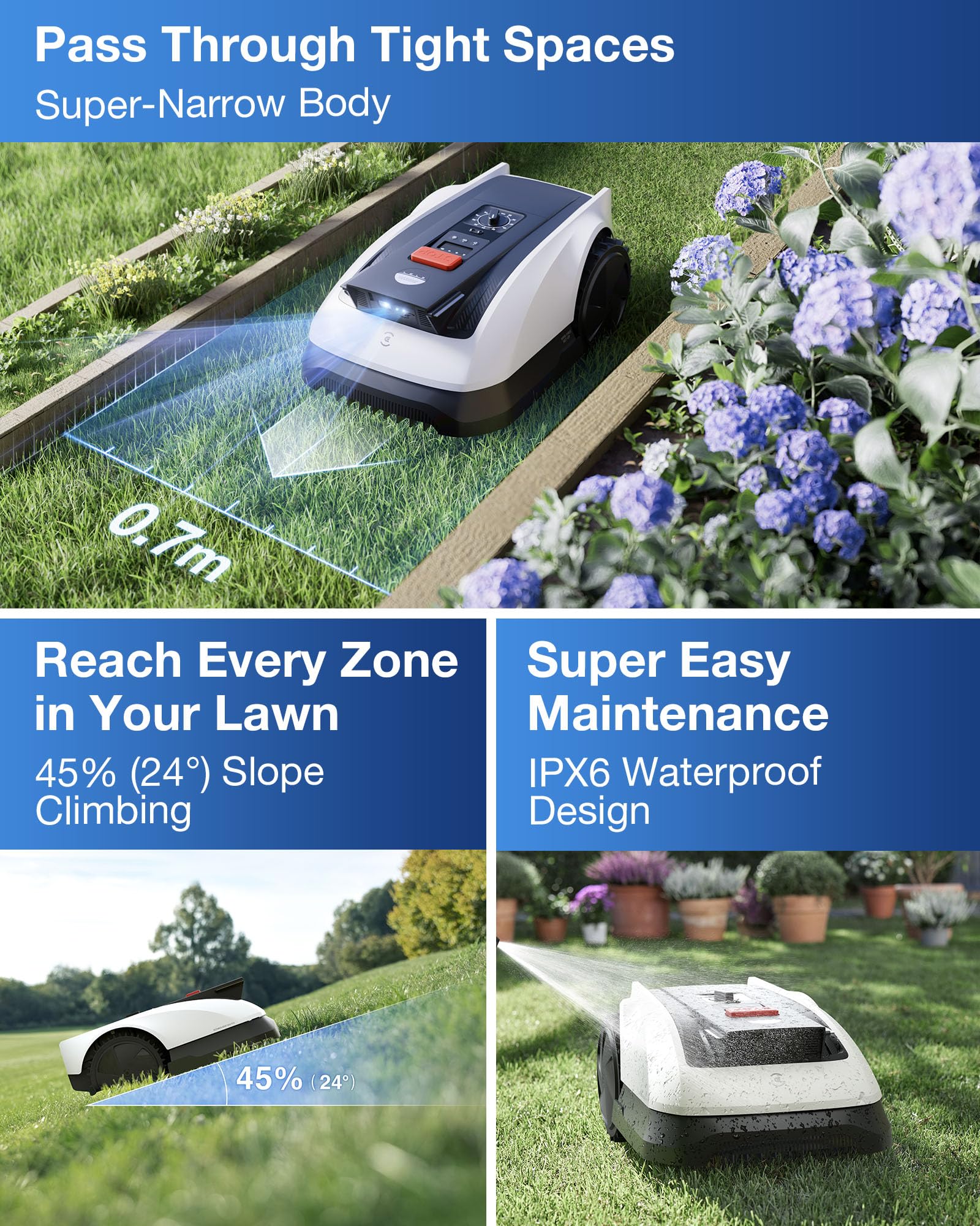 ECOVACS GOAT O800 RTK Robot Lawnmower 800㎡, Wire free, Lidar-Enhanced RTK+Vision Navigation, Pass 0.7m path, Auto Mapping, Customizable Mowing, Edge Presicion Mowing, 45% Slope Climbing