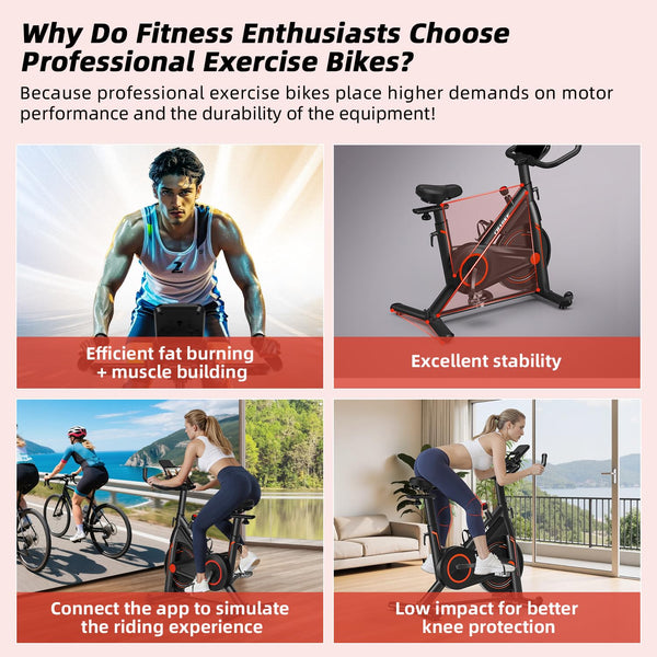 Exercise Bike, CHAOKE Stationary Bike for Home Fitness, Ultra-Quiet Magnetic Resistance Indoor Cycling Bike, Large Tablet Holder, Comfortable Seat, LCD Display, Strength Training