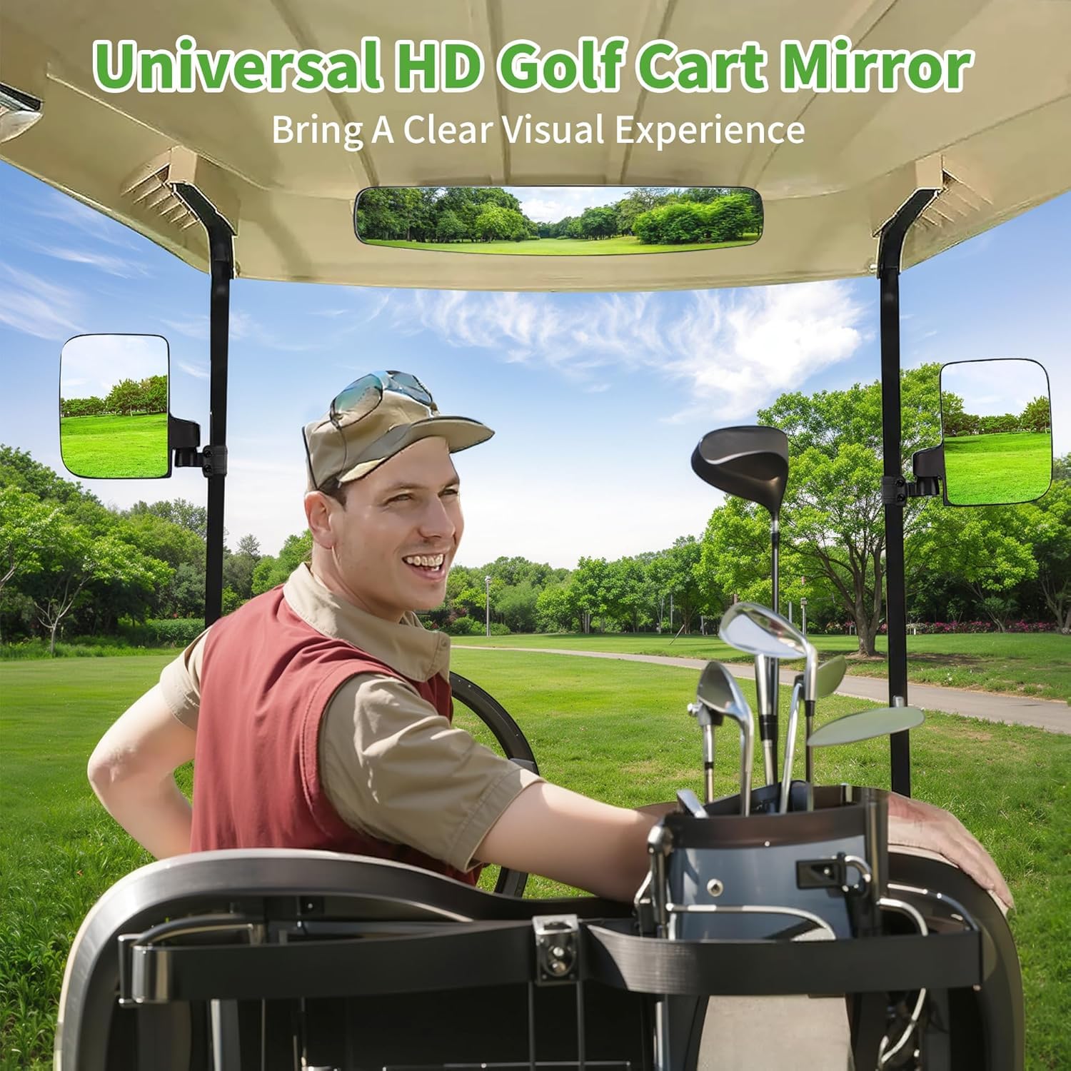 10L0L Newest Golf Cart Mirror Sets -No Drilling & Foldable Side Mirrors,Ultra-Wide Angle Rear View Mirror Adjustable HD Glass Universal for Yamaha