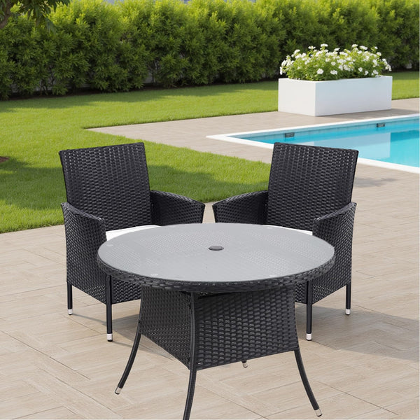 Warmiehomy Rattan Garden Chairs Outdoor Dining Chair Set of 2 Wicker Armchairs with Padded Seat Cushions High Backrest Patio Chair, Black