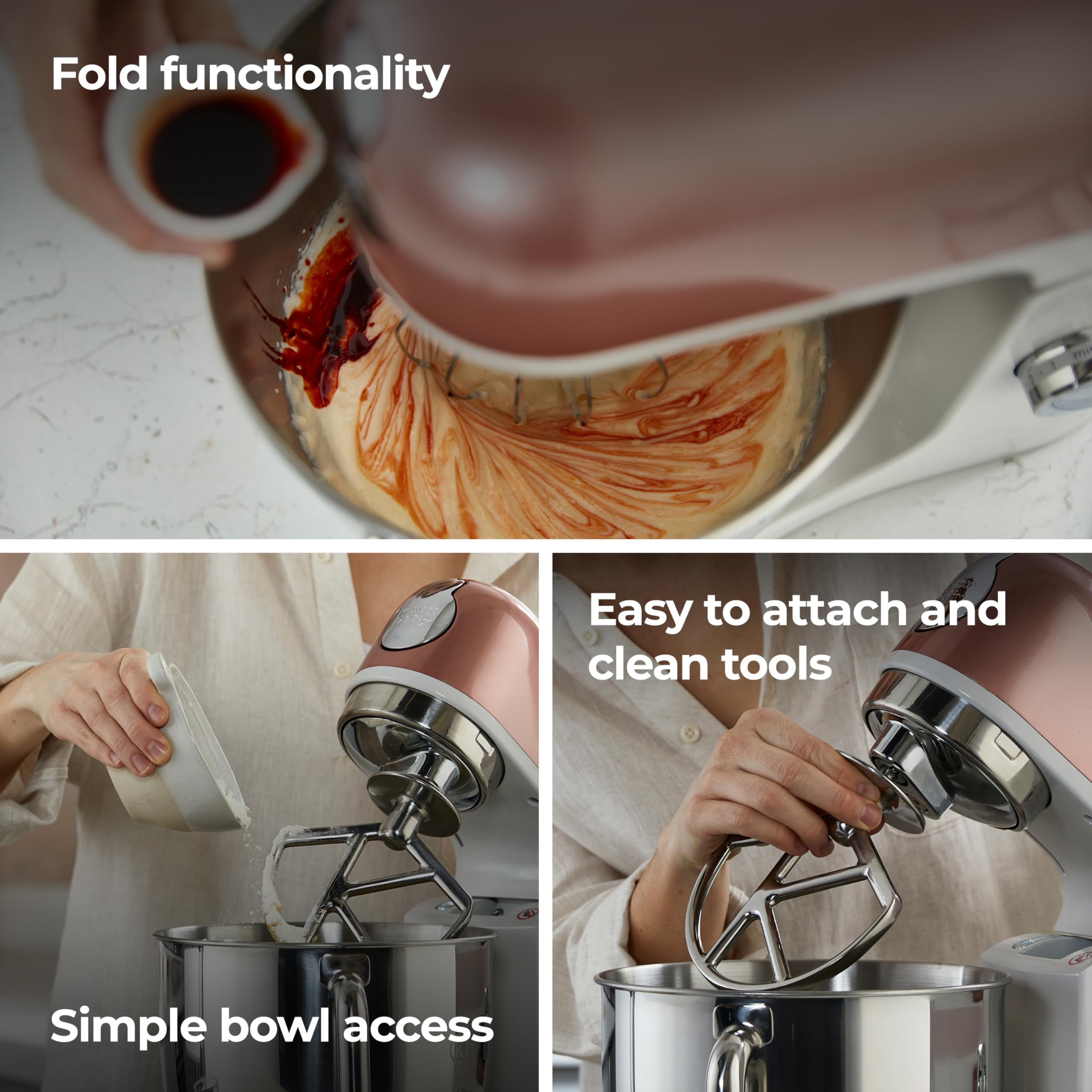 Kenwood kMix Editions KMX760API Kitchen Machine, 5 l Stainless Steel Bowl, Safe-Use Safety System, Metal Casing, 1000 Watts, incl. 3-Piece Patisserie Set and Splash Guard, Apricot Pink