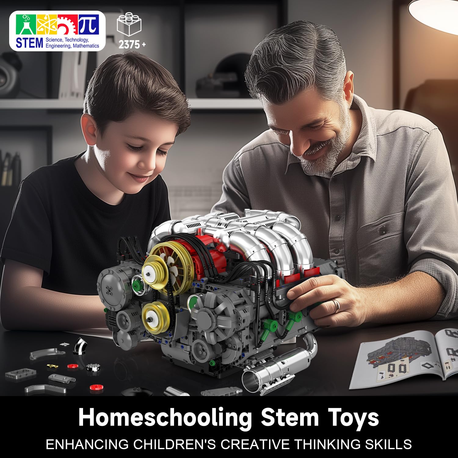 Mould King V12 Engine Building Block Sets, V12 Engine Model Kit That Runs, MOC Engineering Model Building Kit with Battery and Motor, Engineering Building Blocks for Adults (3472 PCS)