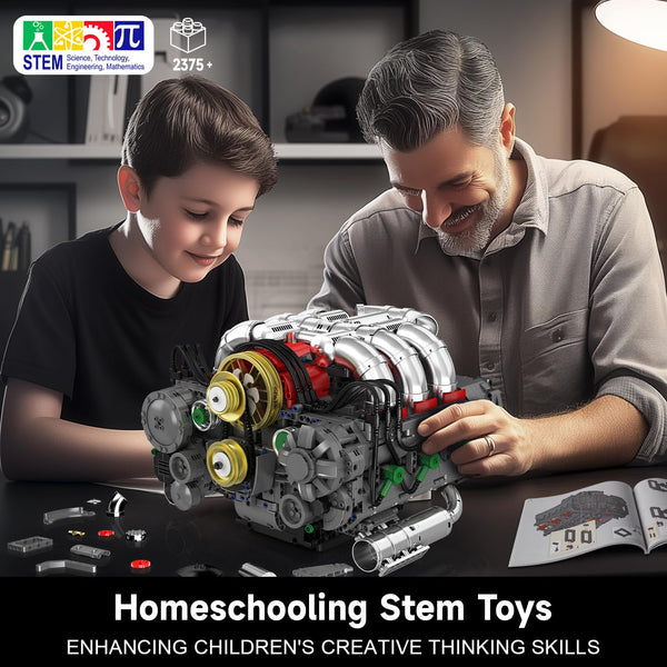 Mould King V12 Engine Building Block Sets, V12 Engine Model Kit That Runs, MOC Engineering Model Building Kit with Battery and Motor, Engineering Building Blocks for Adults (3472 PCS)