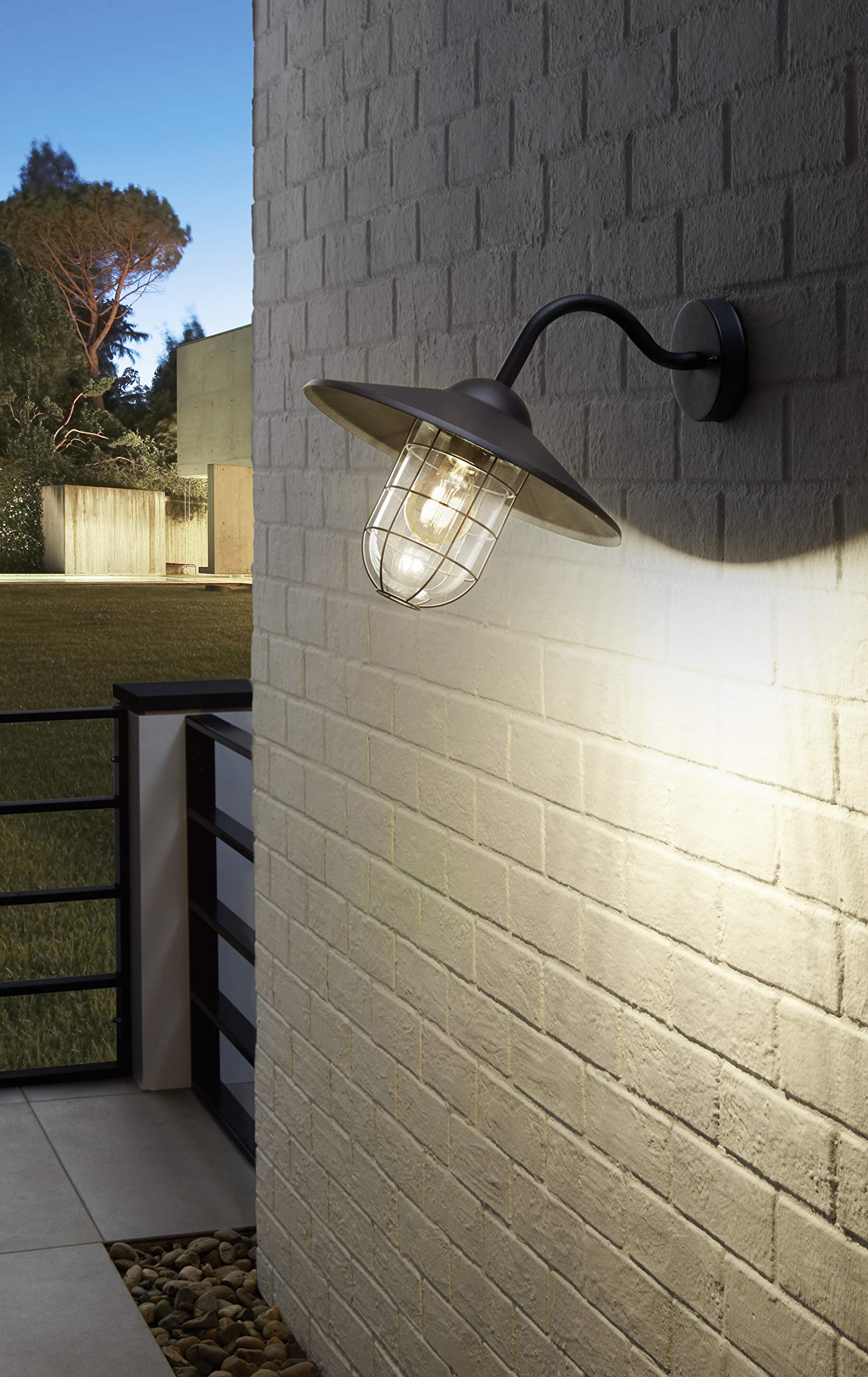 Eglo Melgoa Outdoor Wall Light, Black Galvanized Steel and Clear Glass Lantern, Porch Lamp, E27 Socket, IP44