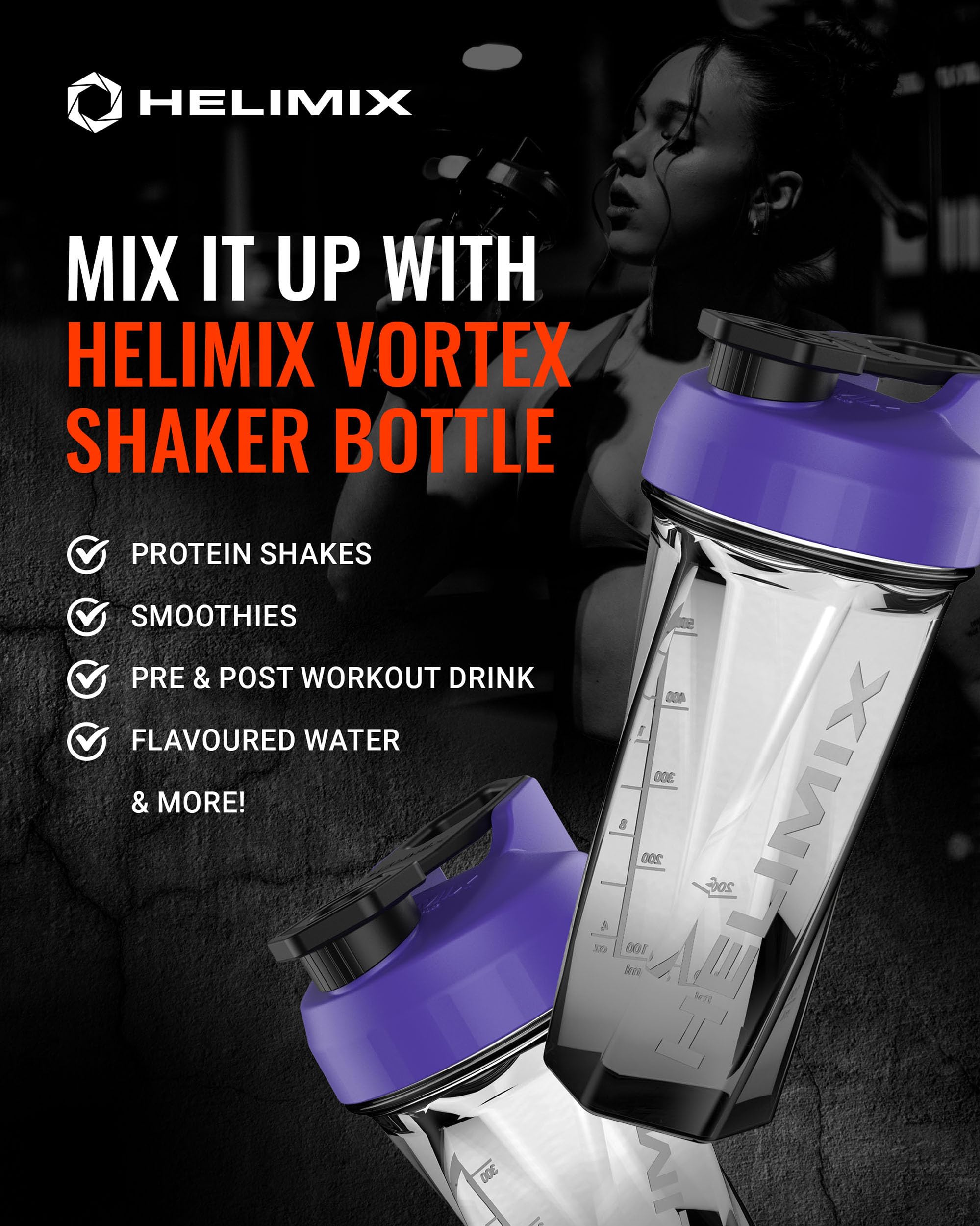 Helimix 2.0 Vortex Blender Shaker Bottle 828 ml - No Blending Ball or Whisk - USA Made - Portable Pre Workout Whey Protein Drink Cup - Mixes Cocktails Smoothies Shakes - Top Rack Safe