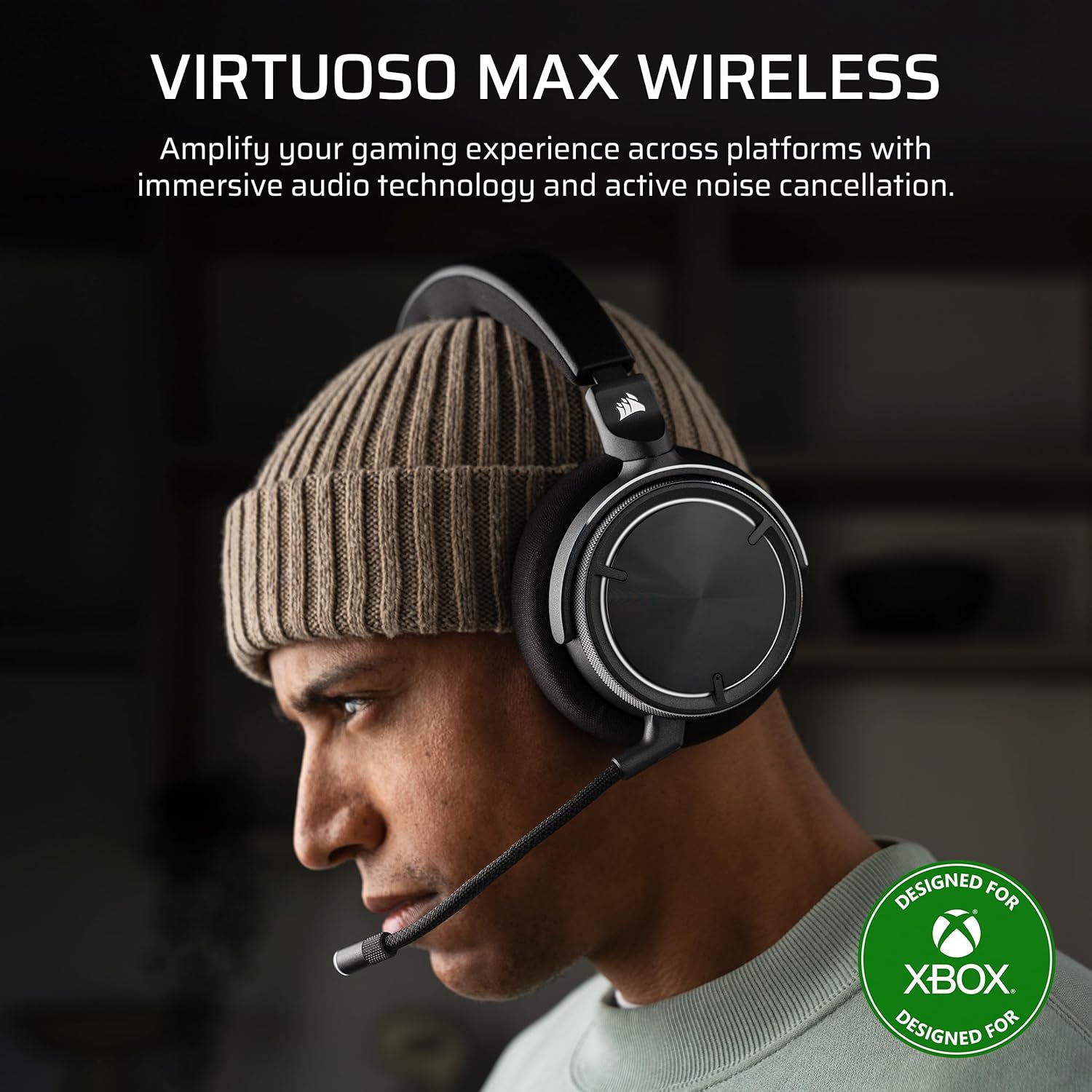 Corsair VIRTUOSO MAX WIRELESS Officially Licensed Xbox Series X|S Gaming Headset – Dolby Atmos, Active Noise Cancelling, 2.4GHz Wireless & Bluetooth, Game/Chat Audio Controls, PC, PS5/PS4 – Carbon