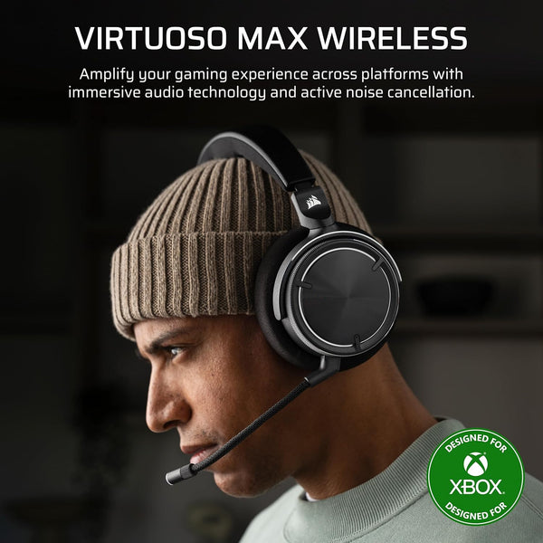 Corsair VIRTUOSO MAX WIRELESS Officially Licensed Xbox Series X|S Gaming Headset – Dolby Atmos, Active Noise Cancelling, 2.4GHz Wireless & Bluetooth, Game/Chat Audio Controls, PC, PS5/PS4 – Carbon
