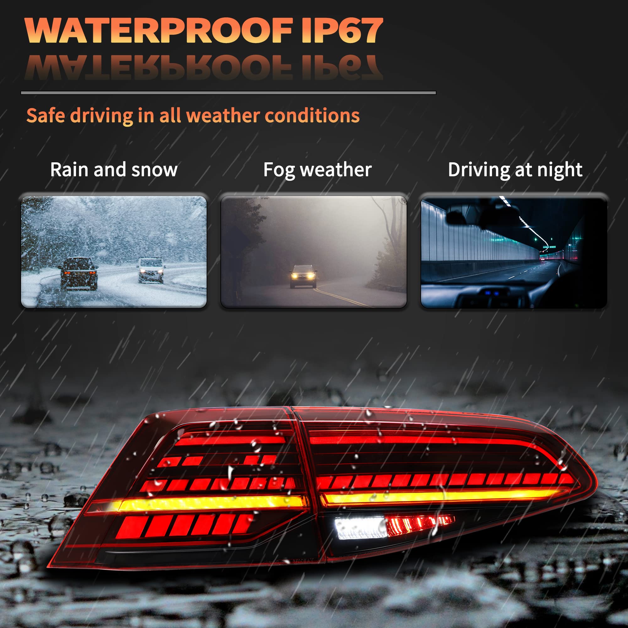 VLAND LED Rear Lights compatible with Golf MK7 Golf MK7.5 Hatchback 2012-2020 [Not fit MK7.5 GTI & R], w/Sequential indicator, Driver & Passenger Side - Red