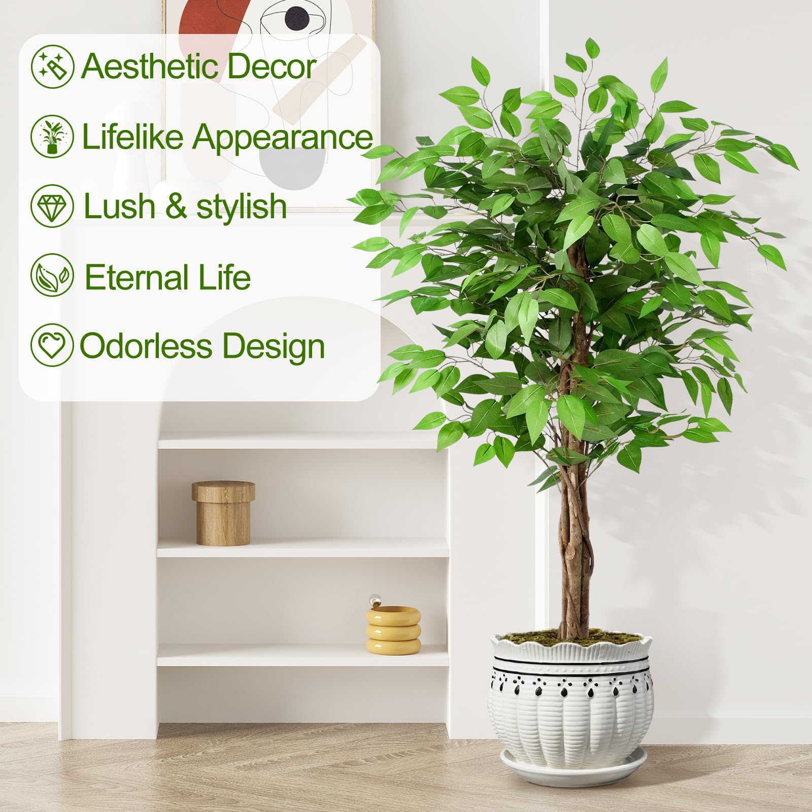 Keeplush 5ft Ficus Artificial Trees with Natural Curved Trunks, 150cm Tall Artificial Plants Tree for Indoor, Fake Ficus Tree Green Lifelike Home