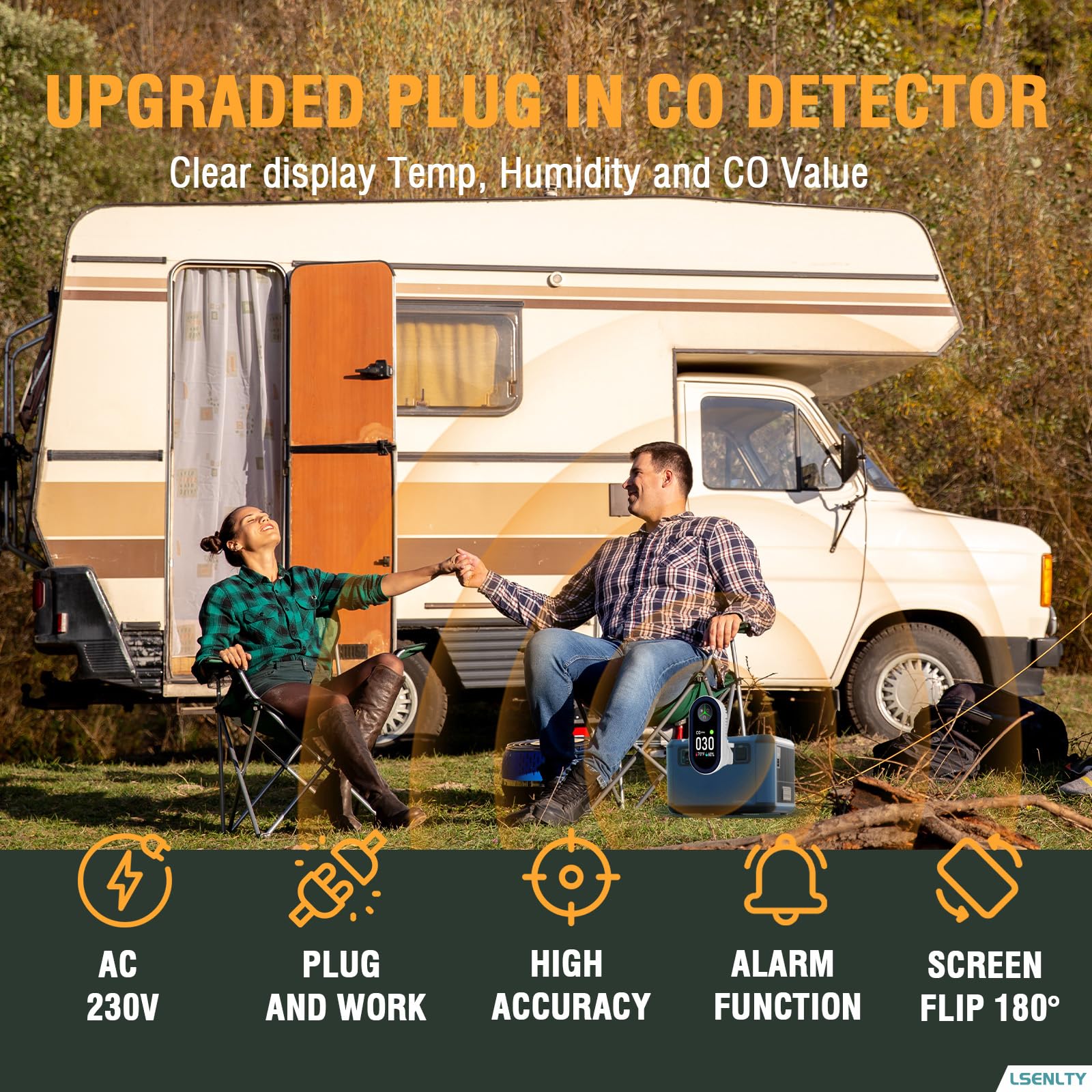 LSENLTY Upgraded Carbon Monoxide Detector Plug in Wall, Carbon Monoxide Detectors with HD Screen&Indicator Visual&Audible Alarm, 3-in-1 CO Detector(CO Gas Meter, Temp and Humidity) for Home RV Travel