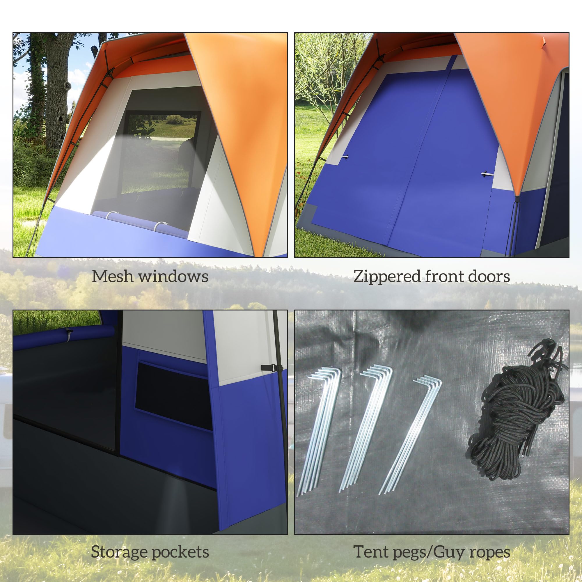 Outsunny 6-7 Man Camping Tent with 2 Rooms, 3000mm Waterproof Family Tent with Sewn in Groundsheet and Top Light Hook, Portable with Bag, for Fishing Hiking Festival