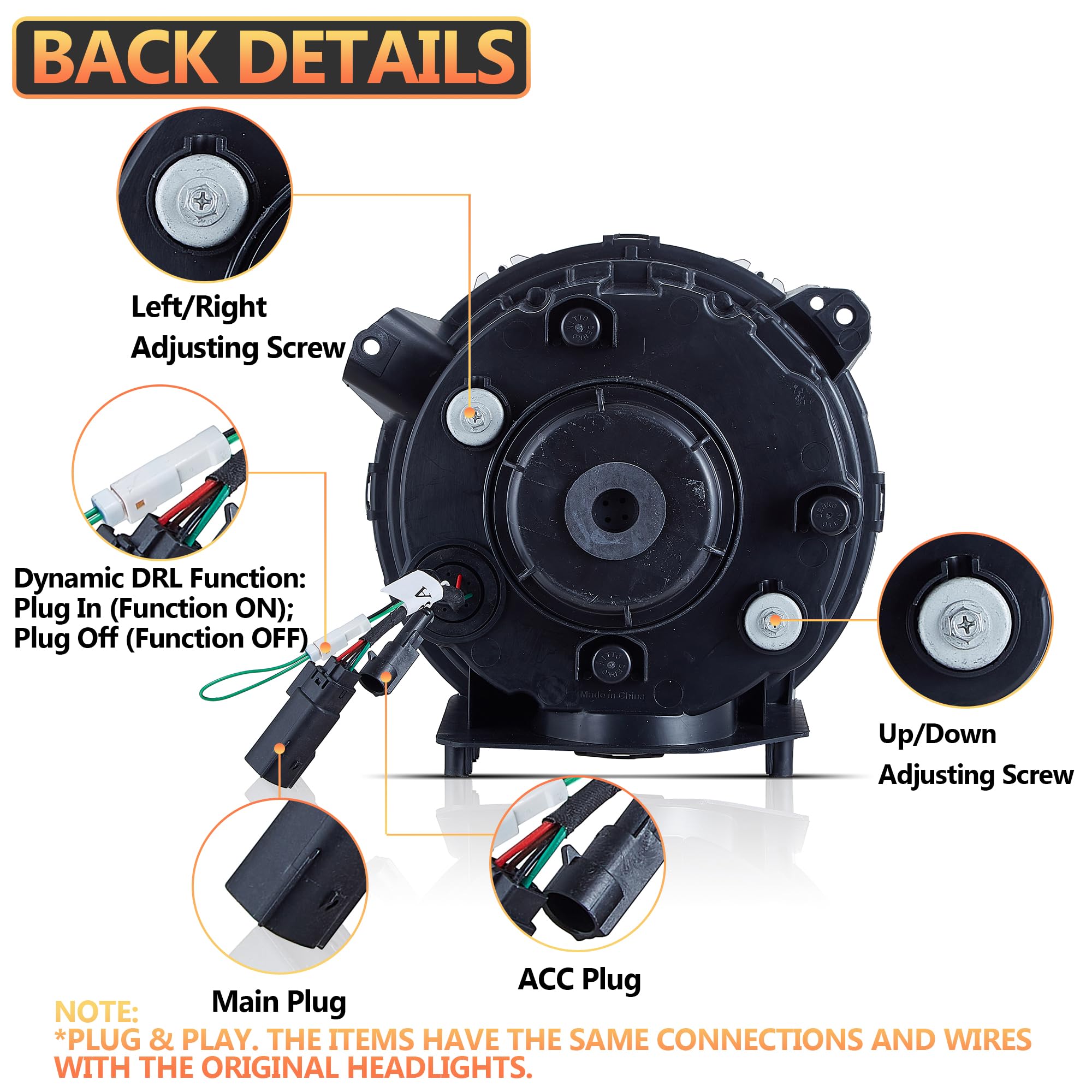 VLAND Motor 9 Inch LED Headlights compatible with 2018-2023 Wrangler JL/JLU Rubicon, Sport, Sport S, Sahara [Not fit JK], w/Startup dynamic display, 1 set for RHD