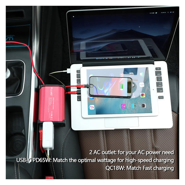 ALLWEI 300W Car Power Inverter with 27W USB-C and 3.0 USB Port - DC 12V to 240V / 230V AC Power inverters for Vehicles Converter Fast Charging Ports Car Charger Adapter (Red)