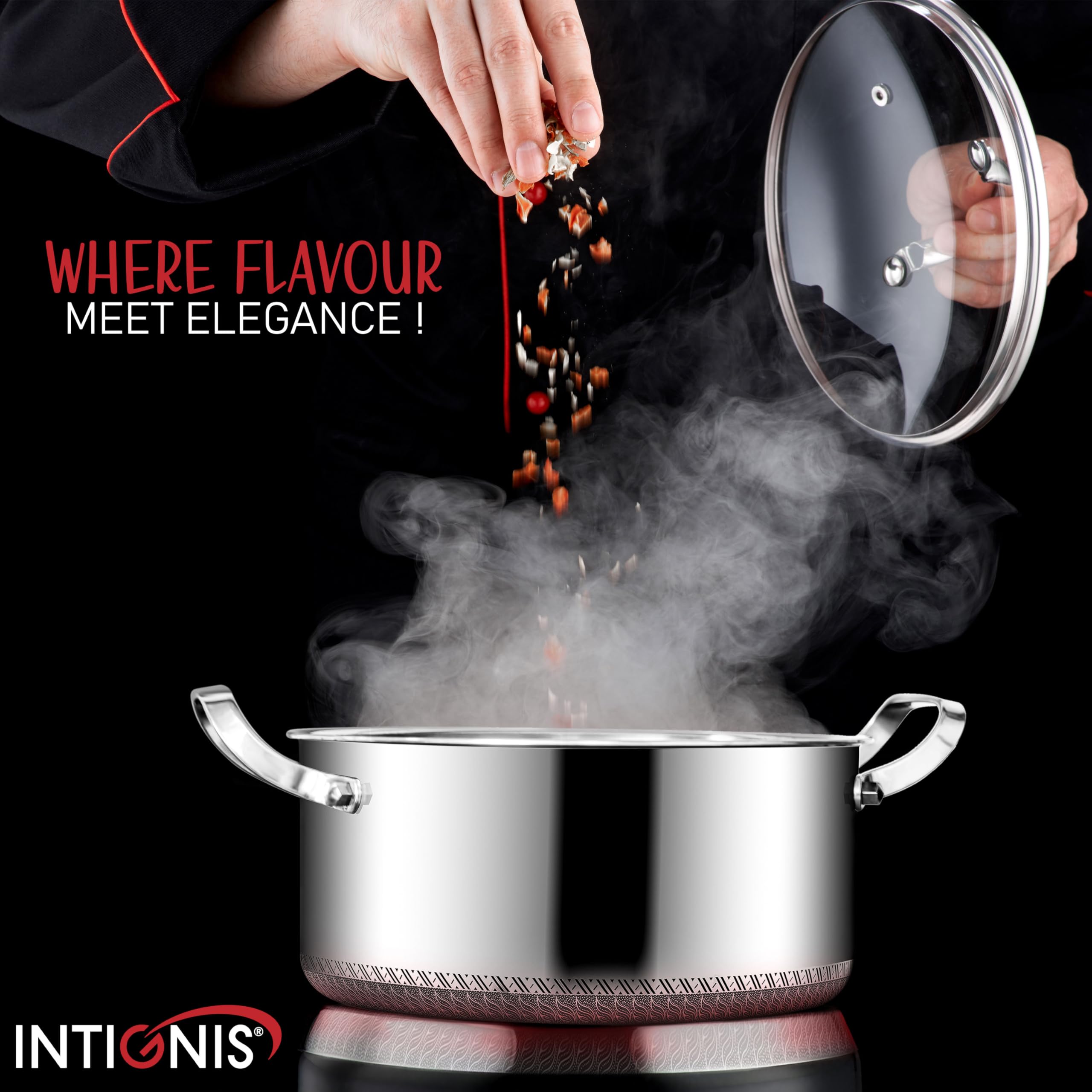 INTIGNIS Stainless Steel Casserole with Lid, 5 Liter, 24 cm  Non-Stick, Anti-Scratch, Dishwasher & Oven Safe, Induction Hob Compatible,