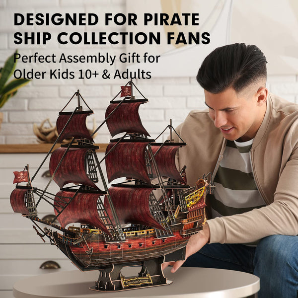 CubicFun LED Pirates of the Caribbean Flying Dutchman Model Kits for Adults to Build 3D Jigsaw Puzzles Ship Model Building Gifts for Adults Kids Girls Boys - 360 Pieces