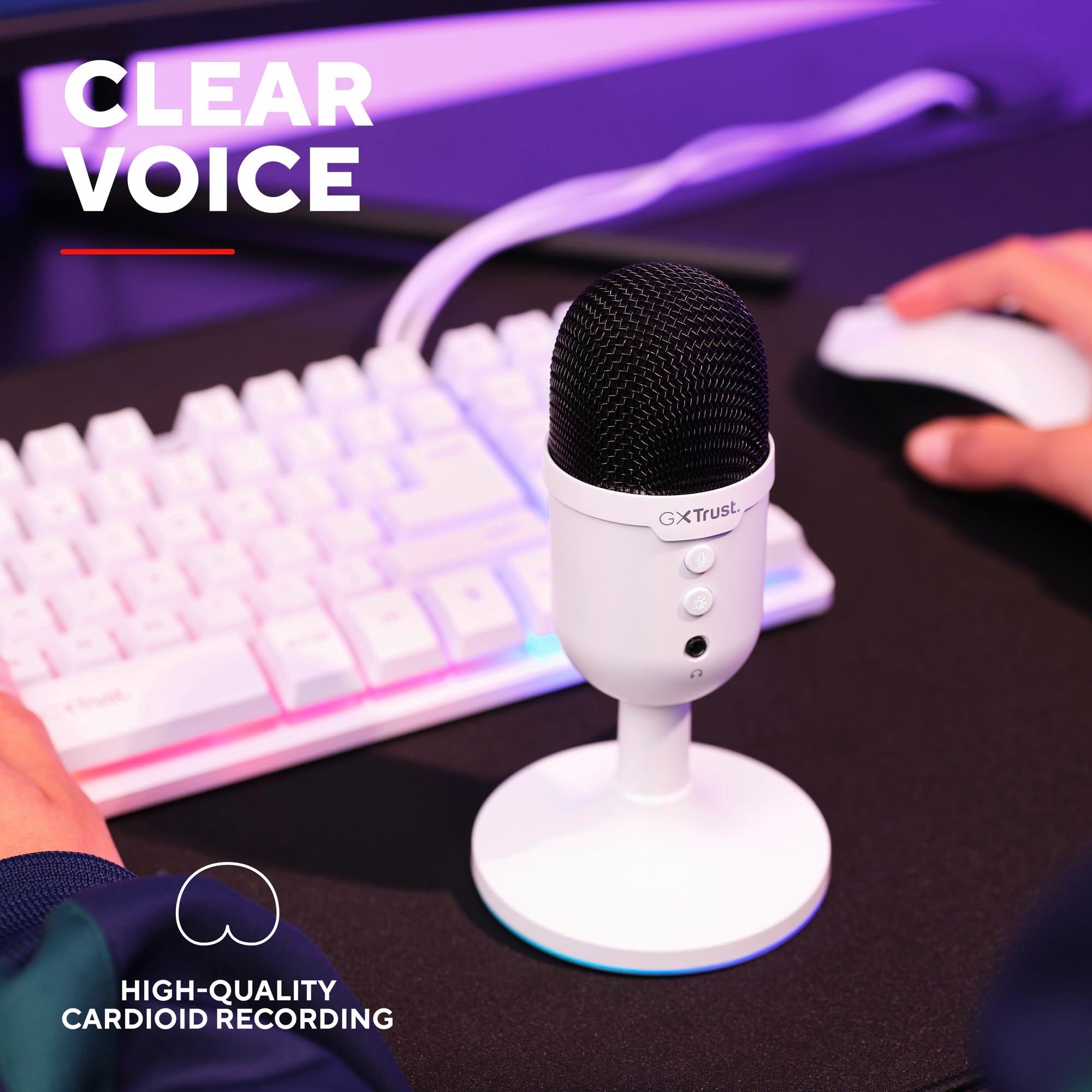 Trust Gaming GXT 236 Yami USB Condenser Streaming Microphone for Podcast, Twitch, Discord, ASMR, Youtube, Playstation 5, Gaming Mic with Cardioid Recording Pattern, Mute Button, RGB Light - Black