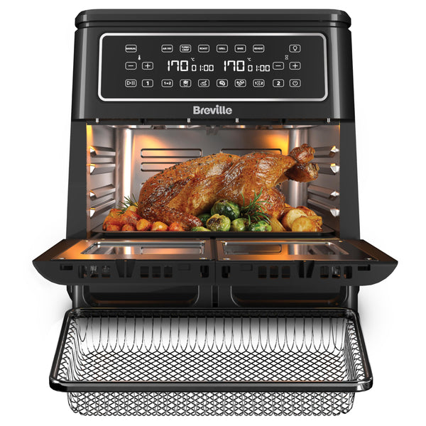 Breville Halo Flexi Air Fryer & Large Mesh Tray | Digital Dual Air Fryer Oven | 11L: Serves 10+ | Fry, Bake, Grill, Roast & Reheat | 2400 W | Save £65 a Year on Energy Bills* | Black [VDF138]