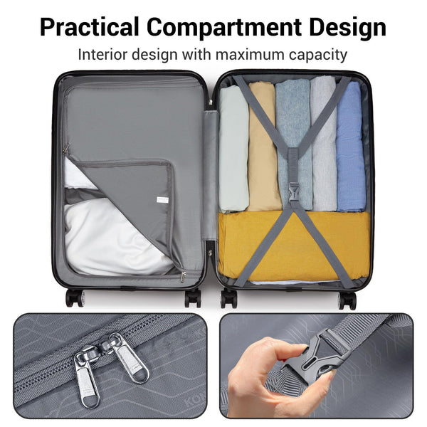 Kono Fashion Hand Luggage Lightweight ABS Hard Shell Trolley Travel Suitcase