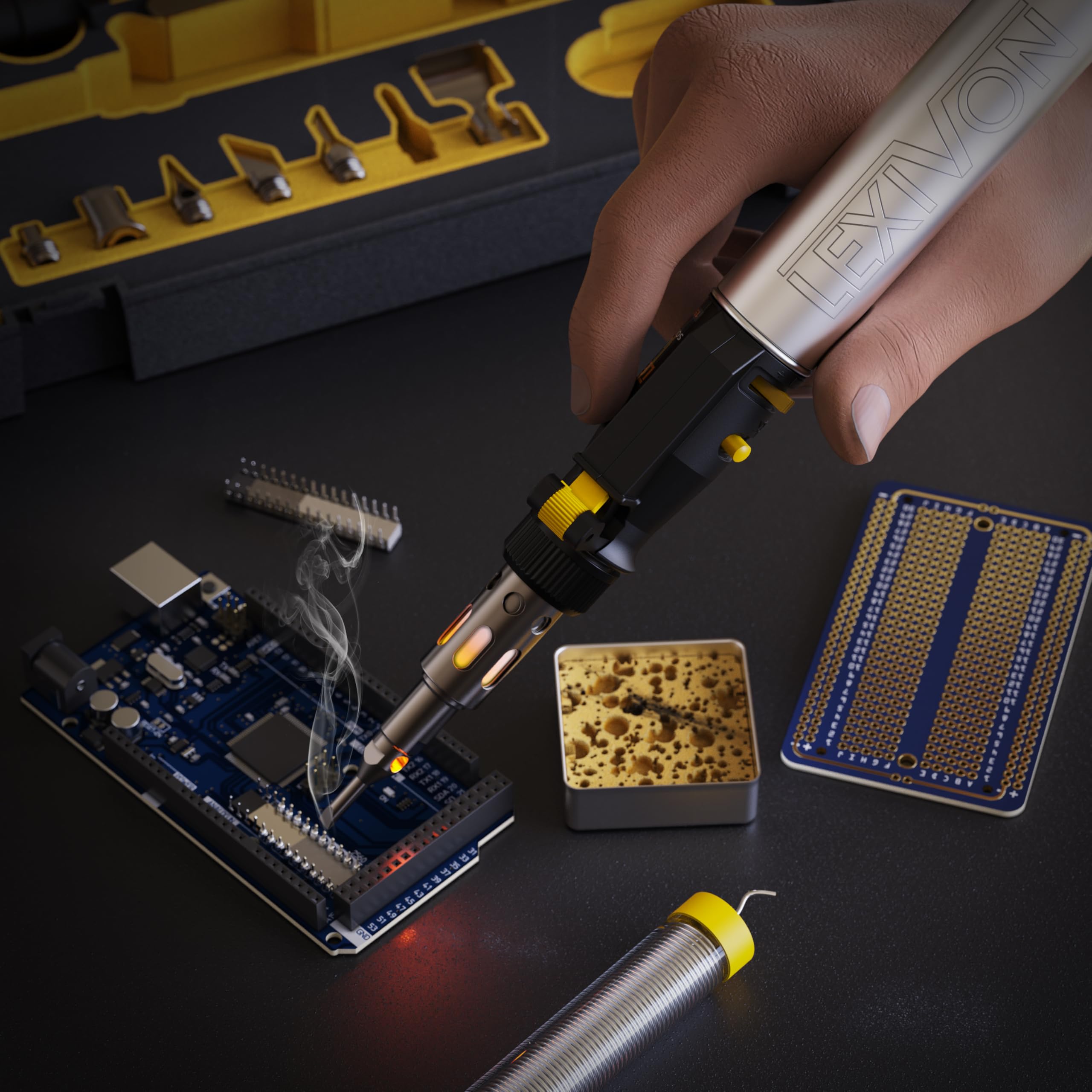 LEXIVON Butane Soldering Iron Multi-Purpose Kit | Cordless Self-Igniting Adjustable Flame 7-Tip Set | Pro-Grade (LX-770)