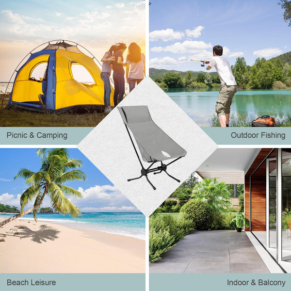 WOLTU Folding Camping Chair, Ultra Lightweight Alu Outdoor Chair, High Back, Portable Chair with Carrying Bag for Fishing, Picnic, Hiking, Heavy Duty 150kg Capacity, Black