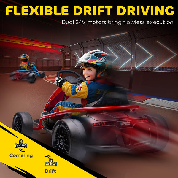 HOMCOM 24V Electric Go Kart for Kids, Ride-On Racing Go Kart with Slow Start, Music, Horn Honking and Safety Belt, for 8-12 Years Old, Blue