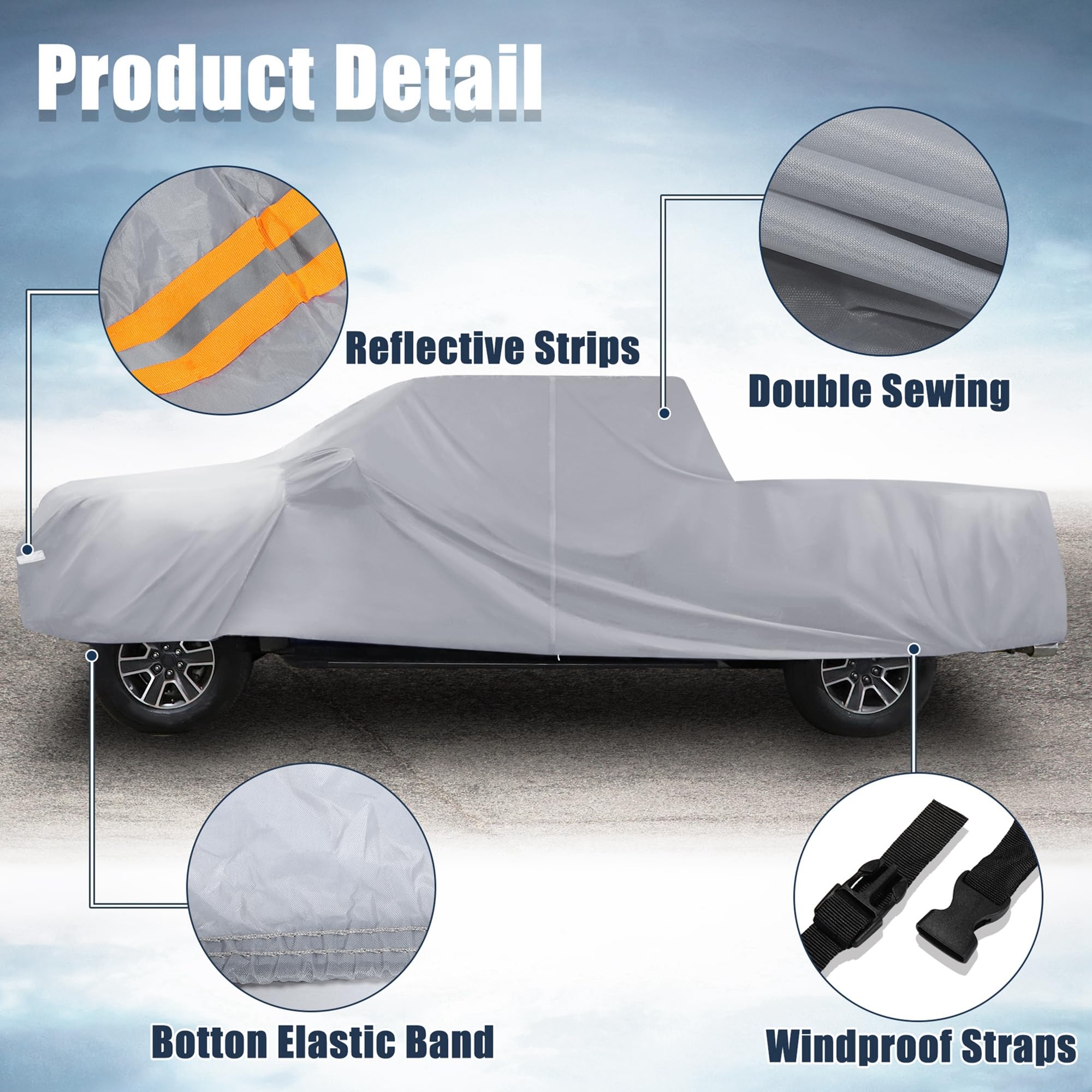 X AUTOHAUX All-Weather Pickup Truck Cover for Toyota Tacoma Crew Cab Pickup 4 Door 6.1 Feet Bed (2005-2021) - Waterproof, UV-Resistant, and Windproof with Left Door Zipper, 190T PU Material