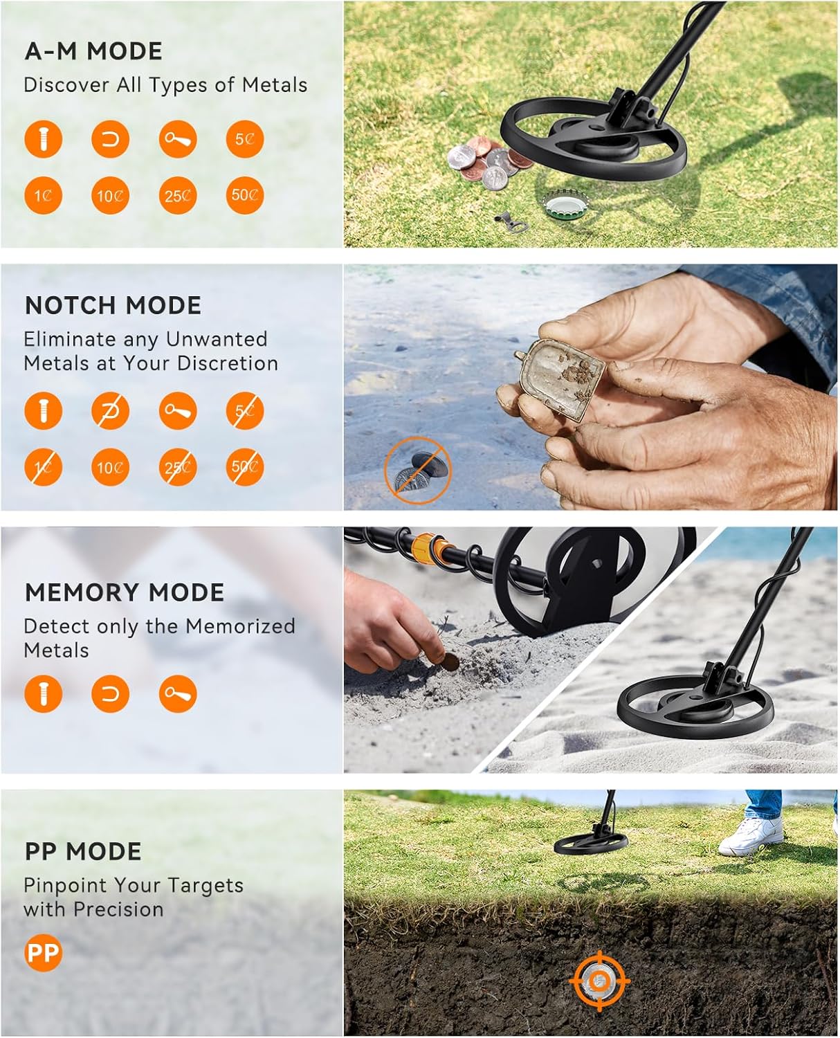 SUNPOW Metal Detector for Adults & Kids, Waterproof Metal Detector for Gold Detecting, Stable Anti-interference, Big LCD Display, 4 Modes, IP68 Search Coil -OTMD13