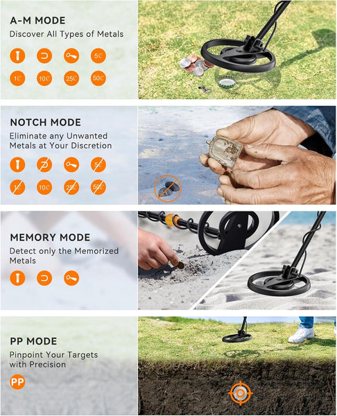 SUNPOW Metal Detector for Adults & Kids, Waterproof Metal Detector for Gold Detecting, Stable Anti-interference, Big LCD Display, 4 Modes, IP68 Search Coil -OTMD13