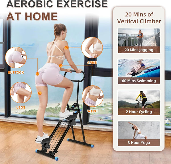 HXD-ERGO Vertical Climber Exercise Machine for Home Gym, Compact Foldable Stair Stepper Fitness Equipment with 310LBS/140kg Loading Capacity, Adjustable Handlebars, Extended Step Range