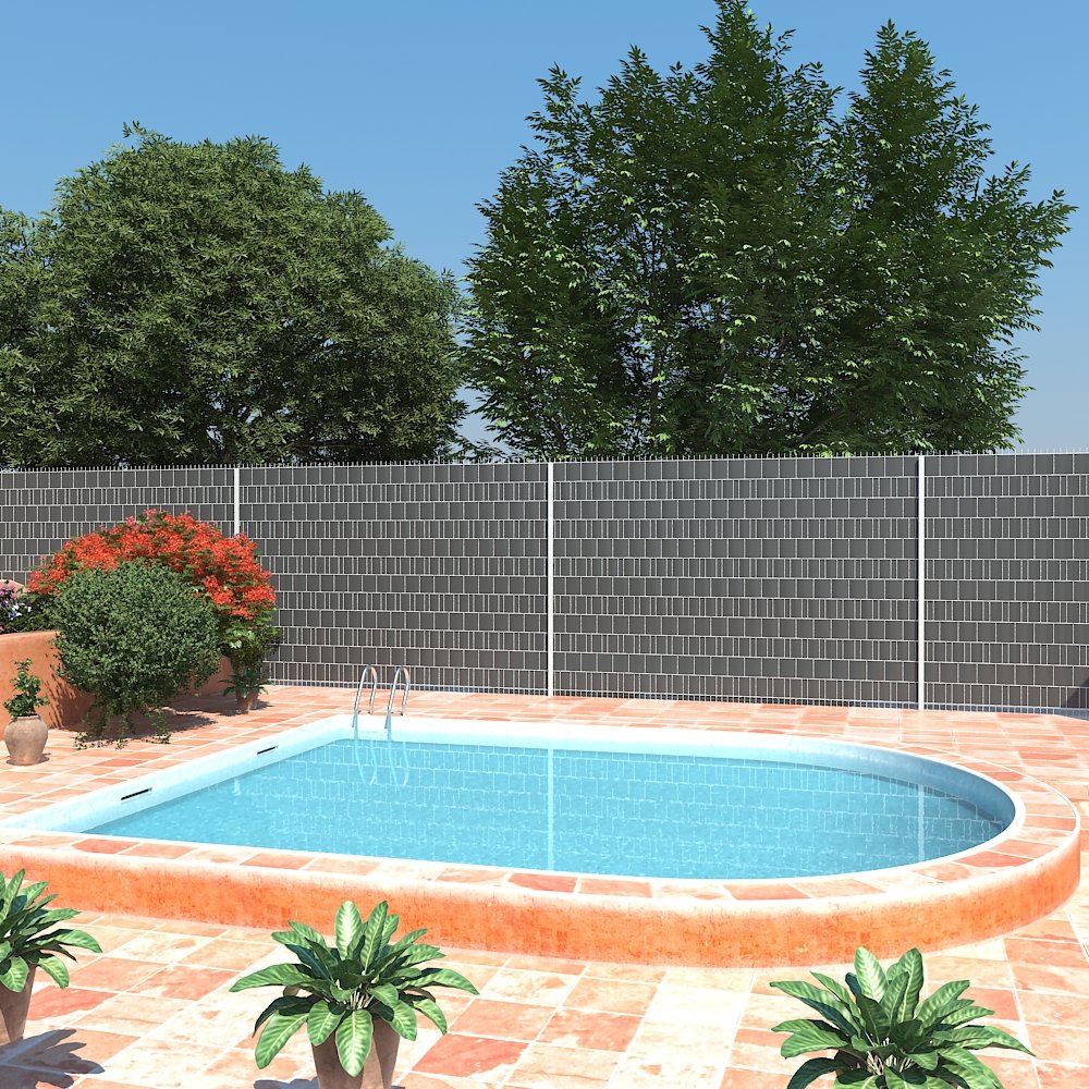 SONGMICS GPJ50GY PVC Privacy Screen Strips 50 m x 19 cm Extra Thick Opaque with 25 x Mounting Clips Anthracite, Charcoal, 0.19 x 50 m