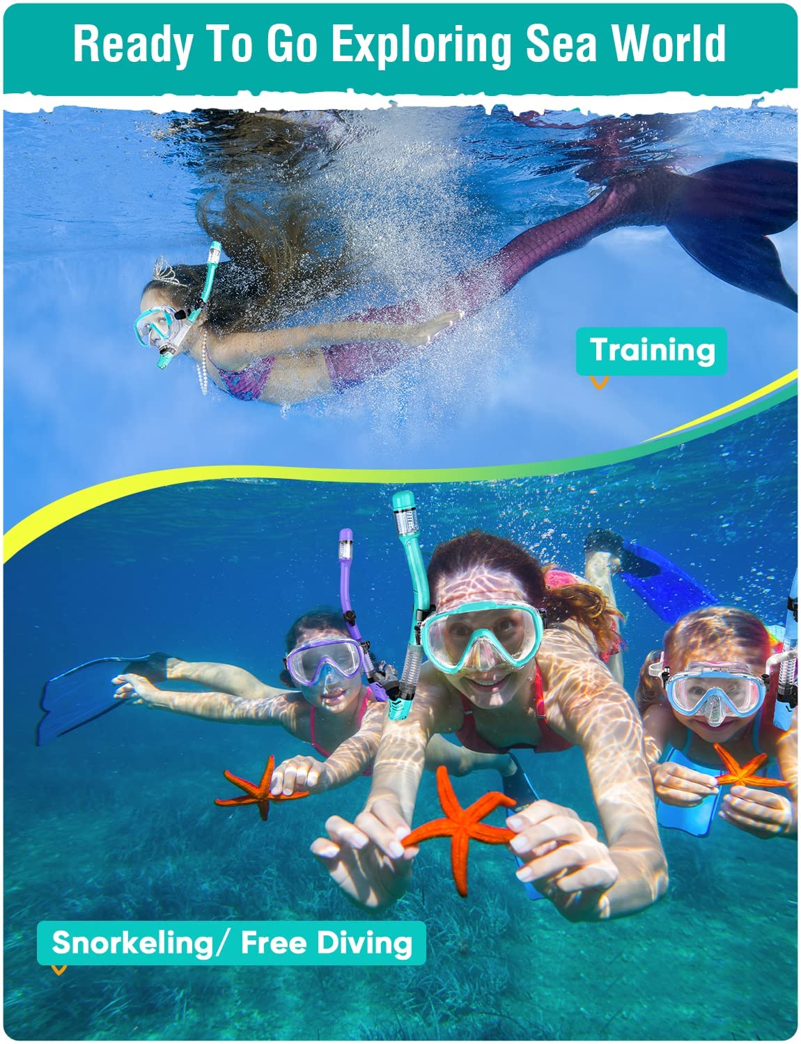 Lealinga Snorkel Set Adults Snorkel Mask Anti-Fog Panoramic View Diving Mask Dry Top Snorkel Kit with Travel Bag Diving Set for Snorkeling Scuba Diving Swimming Travel