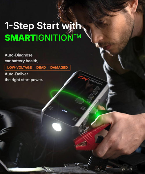 M7: Smart Car Jump Starter Power Pack with Air Compressor, 12V Car Battery Booster Jump Starter, 150PSI Digital Tyre Inflator, 60Wh Power Bank - For 8.5L Petrol / 6.5L Diesel Engines