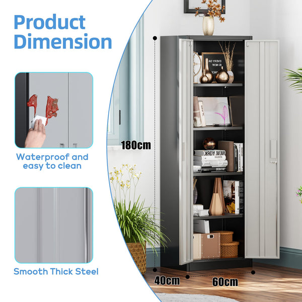 Metal Storage Cabinet with 2 Door and 3 Adjustable Shelves,140X80x40CM Steel Cabinet for Warehouse,Garage,Home,Office,Easy Assemble Required(Black/White)