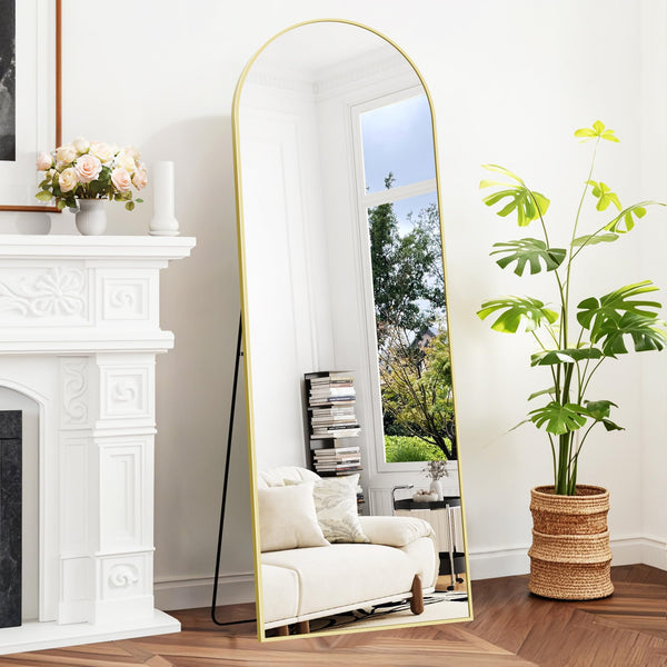 BONEWEI Arched Full Length Mirror, 161x52cm Full Body Free Standing Mirror Gold Aluminium Frame, Large Floor Mirror Standing Hanging or Leaning