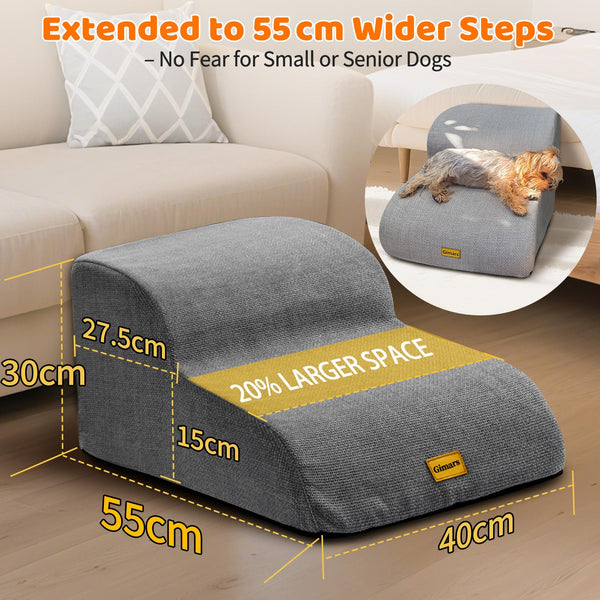 Gimars 30D High-Density Foam & Extra-Wide, Stable 3-Step Dog Stairs, 40cm High Pet Stairs with Washable Cover & Non-Slip Base, Portable Ramp for Small Dogs to Sofa, Bed, Couch, Car