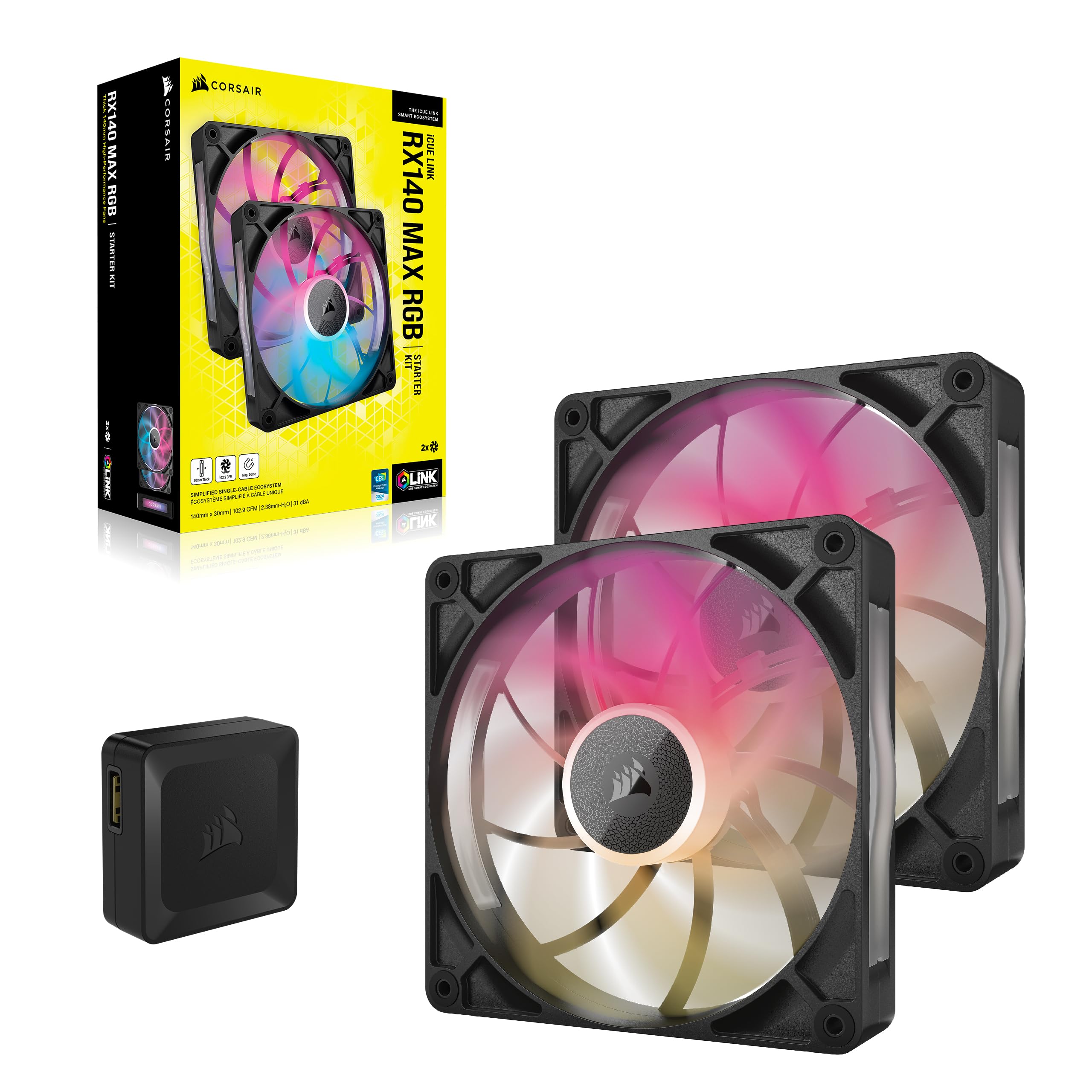 CORSAIR iCUE LINK RX120 MAX RGB 120mm PWM Thick Fans with iCUE LINK System Hub – High-Static Pressure – Magnetic Dome Bearing – Triple Pack – White