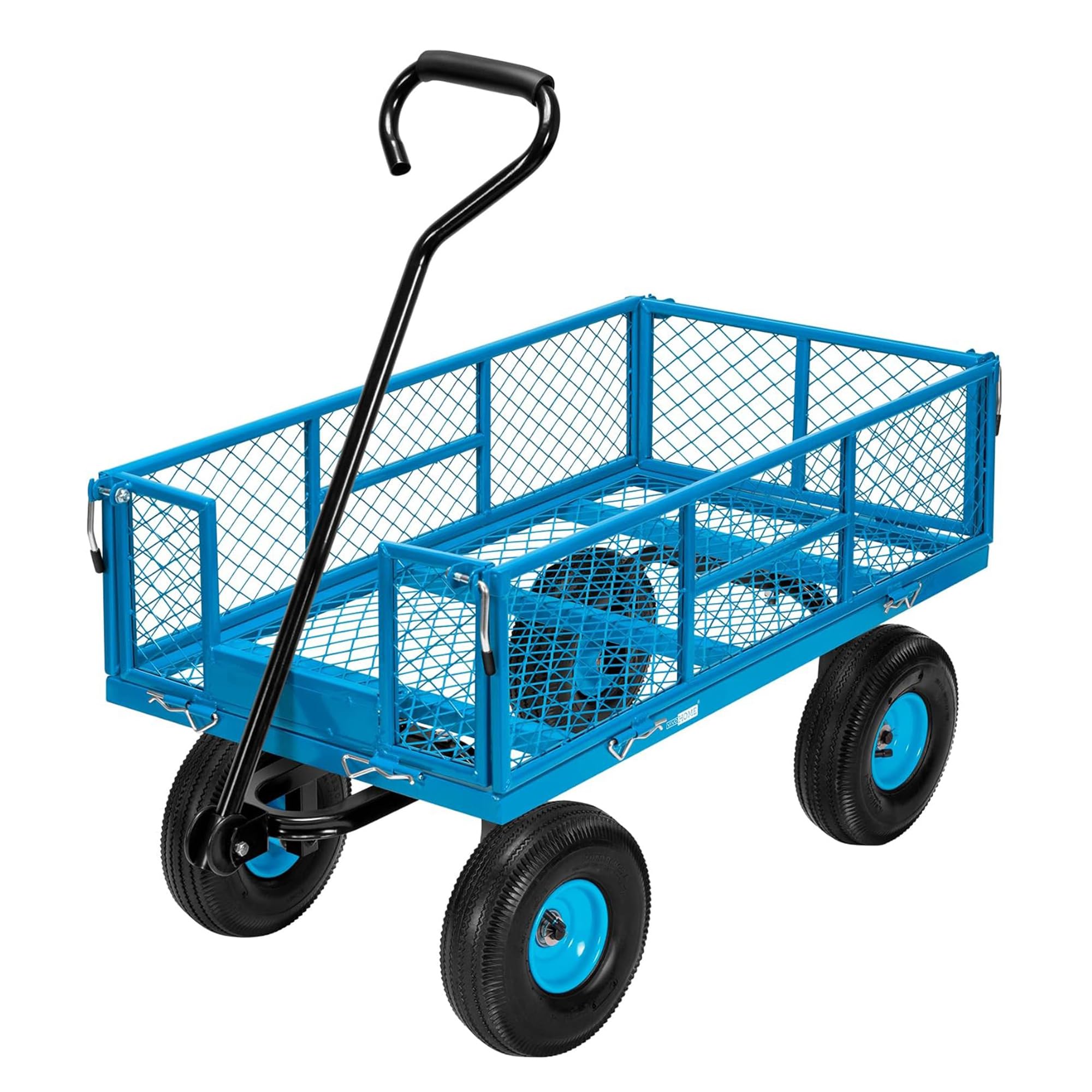 VIVOHOME Hand Trolley 400kg Capacity Durable Transport Cart with 10cm Pneumatic Tires and 180° Rotatable 80cm Handle Heavy Duty Metal Grids for Garden and Camping