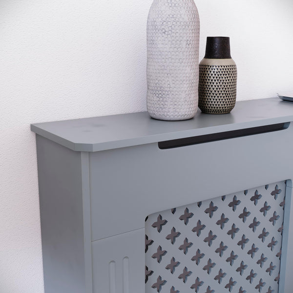 Vida Designs Oxford Radiator Cover – Traditional Cross Pattern, Olive Grey, MDF, Modern Painted Finish, Heat Efficient, Small, (H 82 x W 78 x D 19 cm)