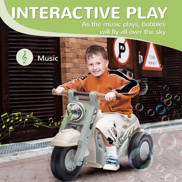 AIYAPLAY Kids Ride On Car, Foot To Floor Sliding Baby Car, Push Along Car with Music, Bubble, for Toddler from 2 to 5 Years Old - Cream White