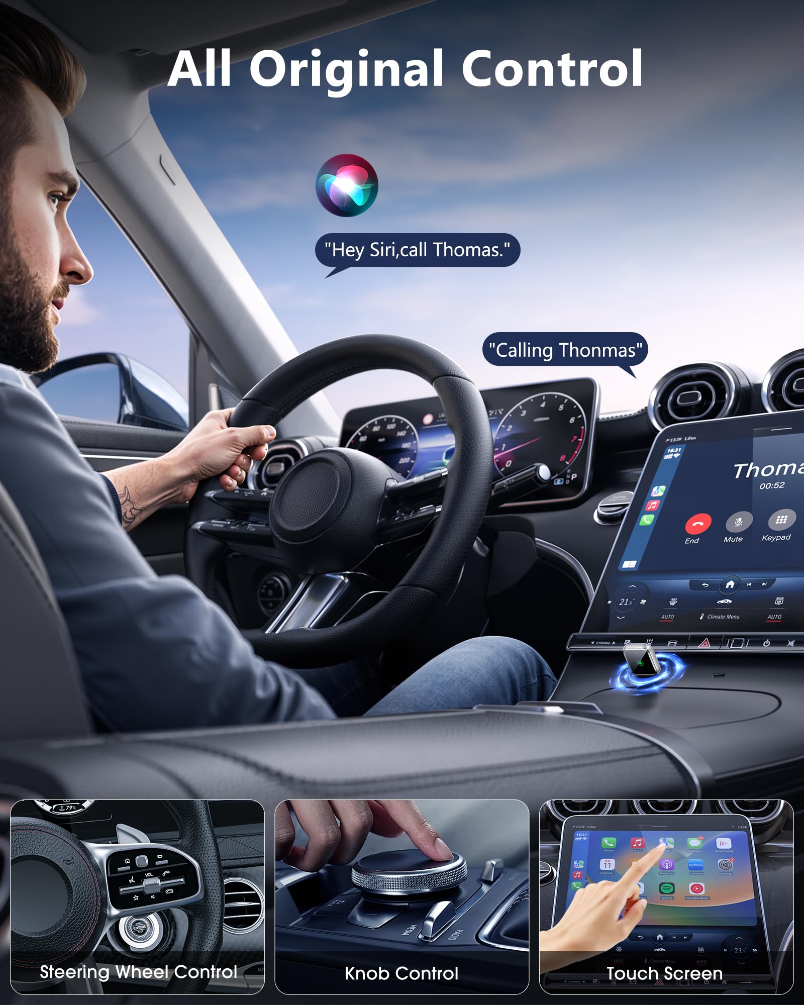 TKHIN CarPlay Wireless for iPhone - Car Play Wireless Dongle for Factory Wired CarPlay to Wireless 5GHz WiFi Car Connection for Cars After 2016 (Only for iPhone)